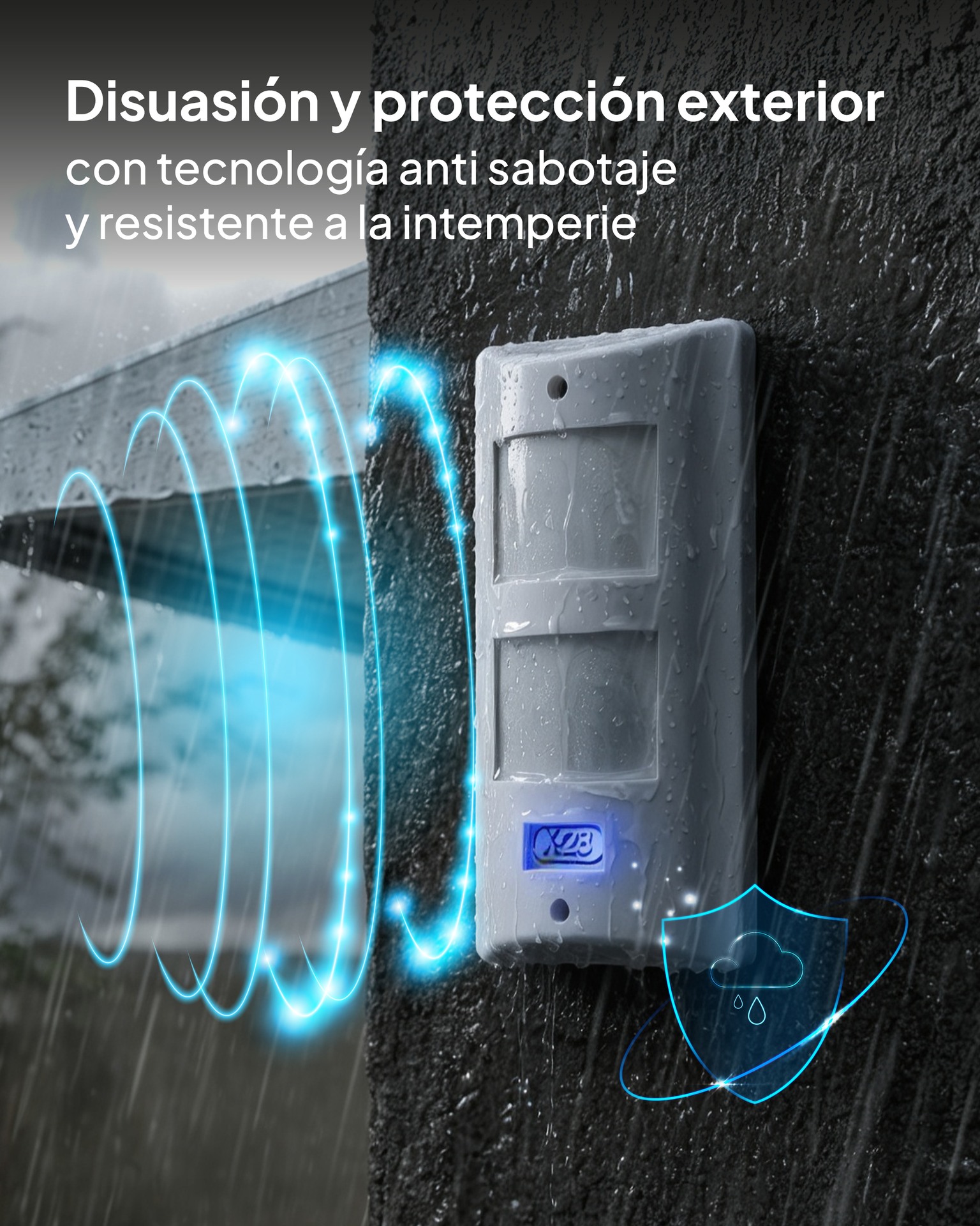 Detector exterior X28 resistente a la lluvia montado en una pared